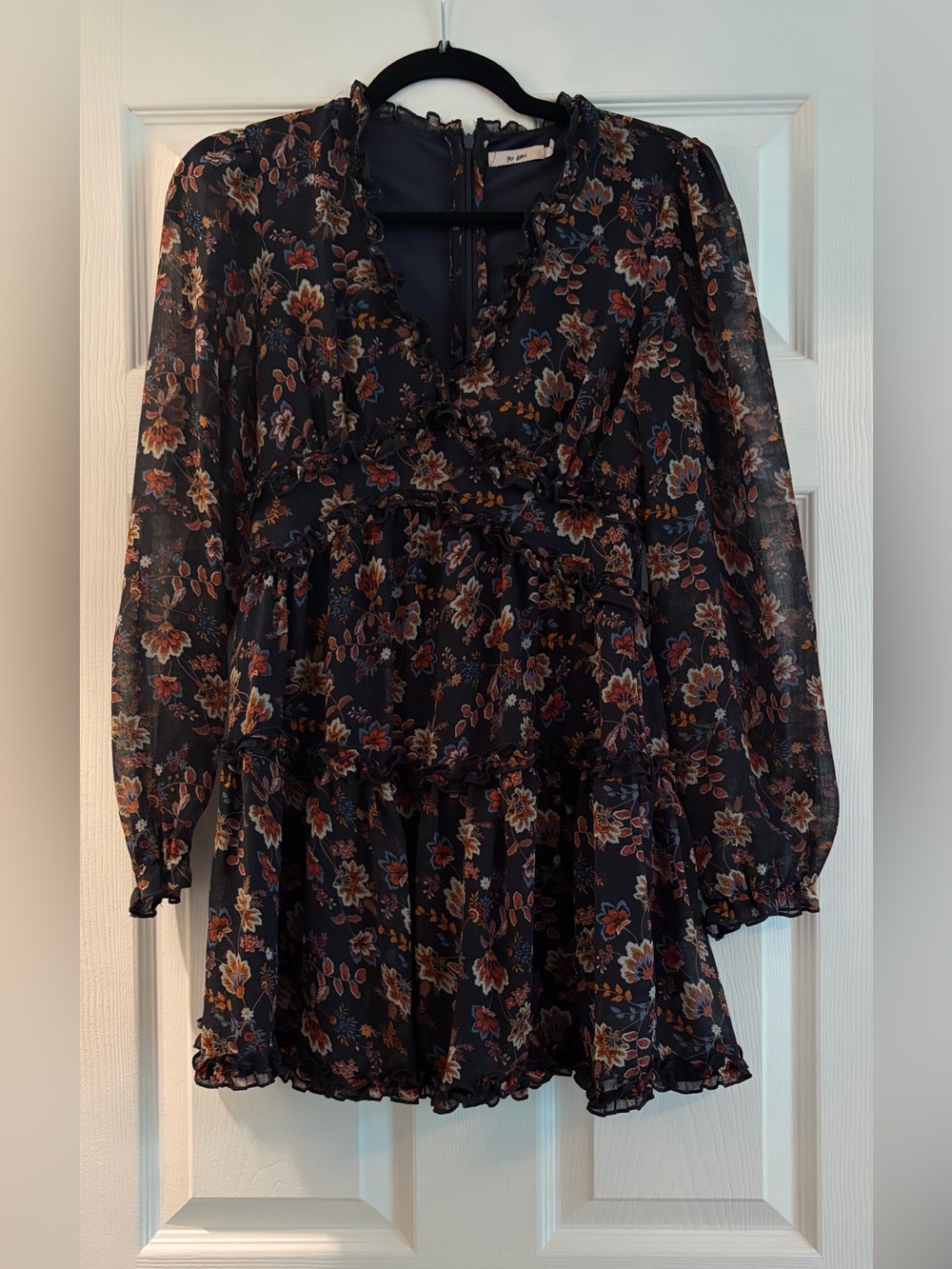 Sheer Black Floral Ruffle Mini Dress
